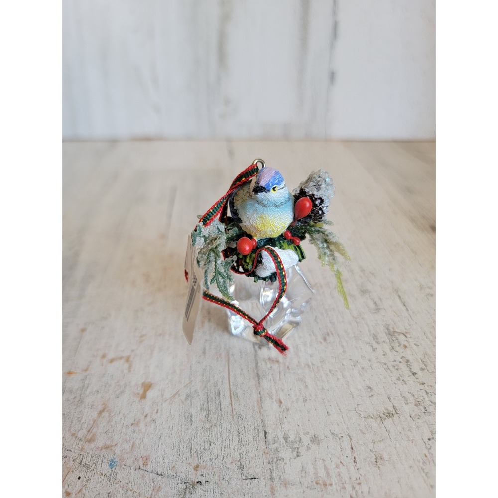 Roman Inc vintage blue jay bird ice Xmas ornament pinecone Mistletoe